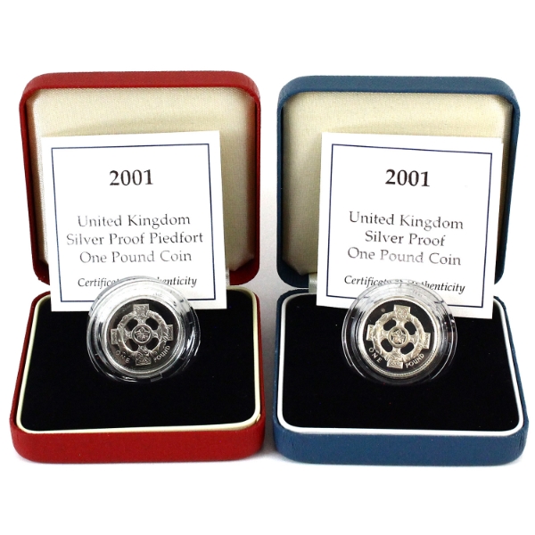 Great Britain 2001 Sterling Silver Proof 1 Pound (9.50g) and Piedfort 1 Pound (19g) Coins. 2pcs.