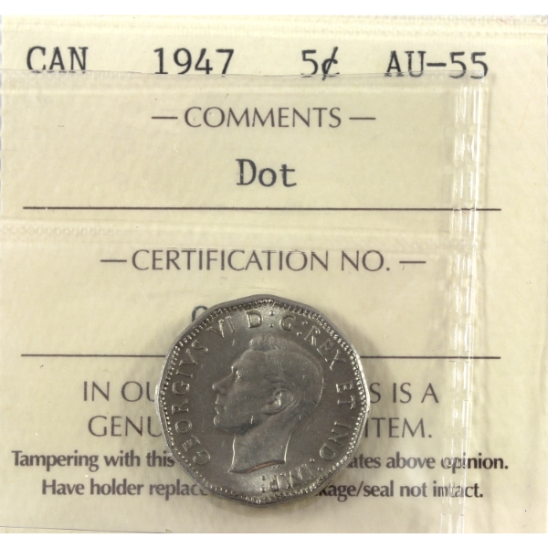 5-cent 1947 Dot ICCS AU55