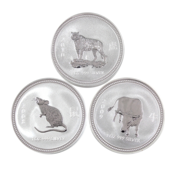 3x 1oz Australia 2007 $1 Lunar Series .999 Fine Silver Rounds. 3pcs