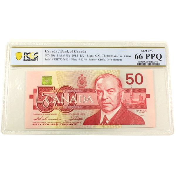 BC-59a 1988 $50 PCGS GEM UNC66 PPQ Thiessen-Crow SN: EHT9206151