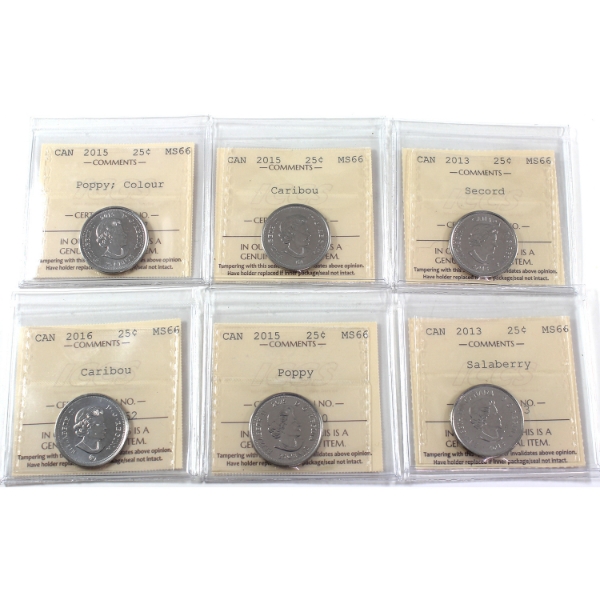 25-cent 2013-2016 ICCS MS66. 6pcs.