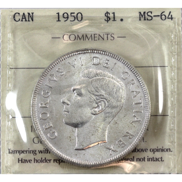 Silver $1 1950 ICCS MS64