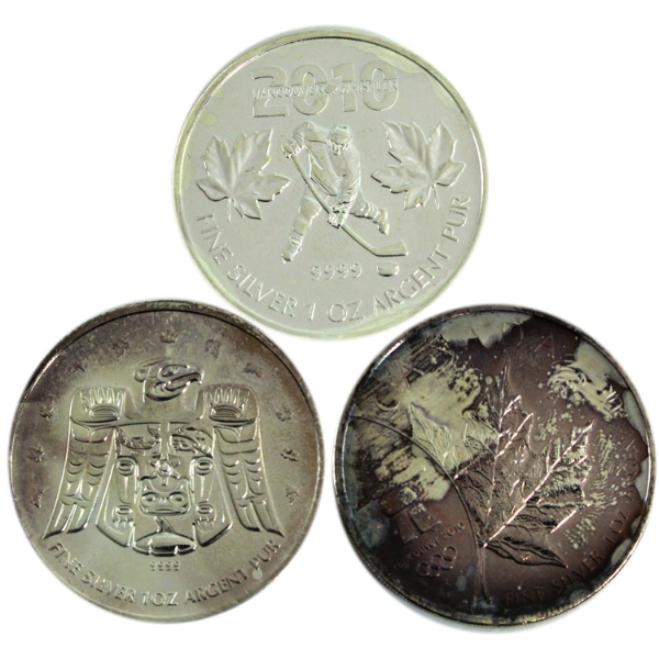 3x 1oz 2008 Olympic Commemorative, 2009 Olympic Raven & 2010 Olympic Hockey .9999 Fine SML