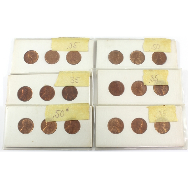 Bulk Lot of USA 1963-1964 Pennies w/ Privy Marks. 6 Sets of 3.