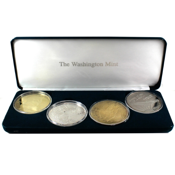 The Washington Mint 2000 Giant Quarter Pound Proof .999 Silver & Gold Eagle 4-Coin Set (Tax Exempt)