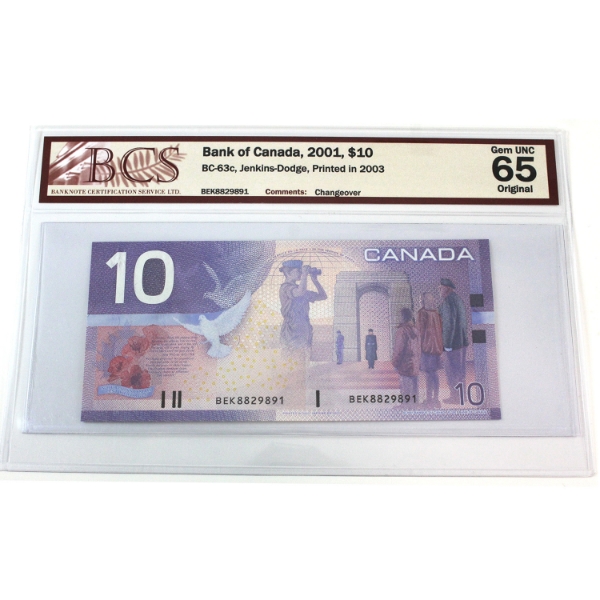 BC-63c 2001 $10 BCS GEM UNC65 Original Changeover Printed 2003 Jenkins-Dodge SN: BEK8829891