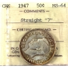 Image 1 : 50-cent 1947 Straight 7 ICCS MS64. In Vintage Two Letter Embossed Holder
