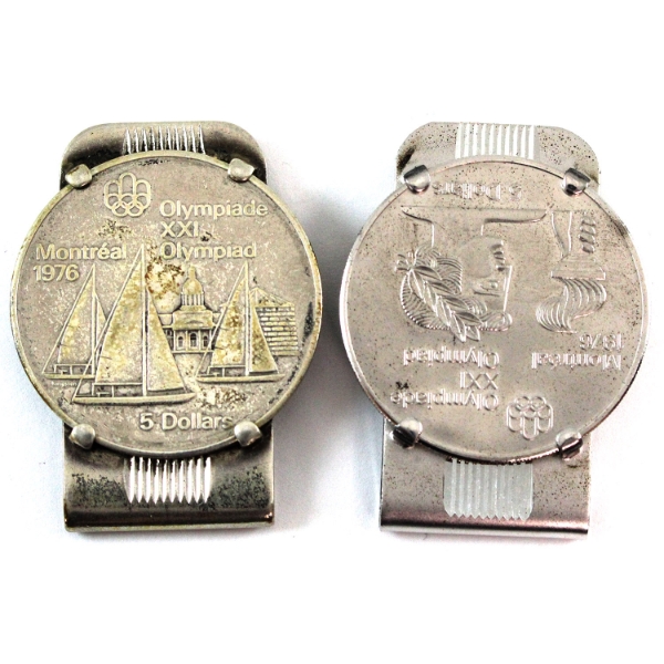 2x 1976 $5 Montreal Olympics Coin Money Clip in Sterling Silver. 2pcs