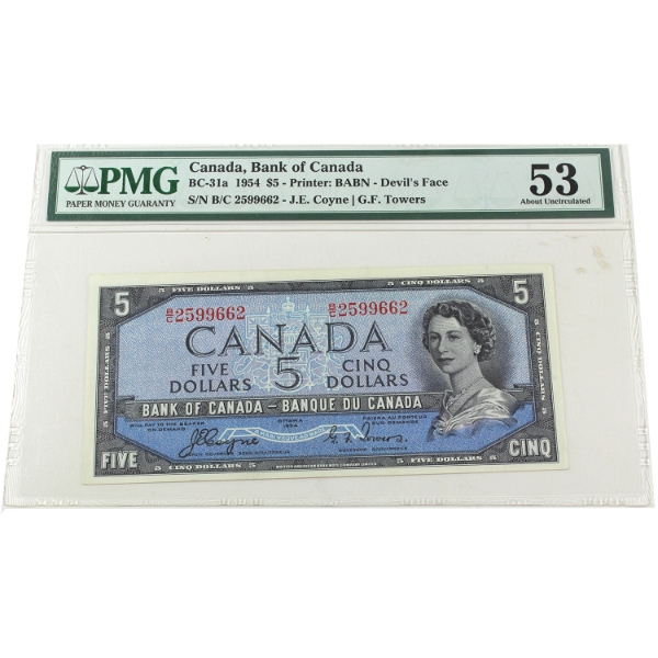 BC-31a 1954 $5 Devil's Face PMG AU53 Coyne-Towers SN: B/C2599662