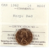 Image 1 : 1-cent 1962 Harp ICCS MS64 Red