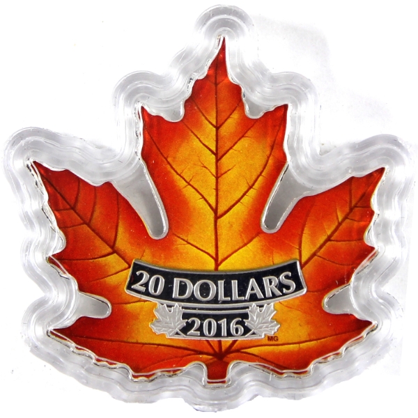 2016 $20 Canada's Colourful Maple Leaf Shaped Fine Silver Coin (Tax Exempt)