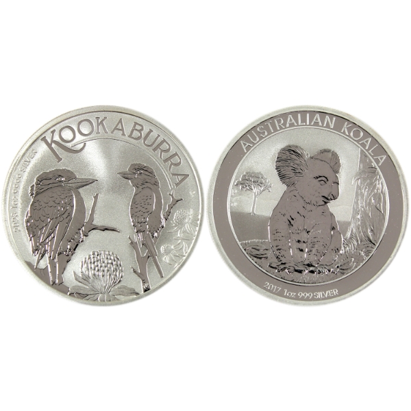 2x 1oz Australia 2017 & 2023 $1 Koala & Kookaburra Fine Silver Rounds. 2pcs. (Tax Exempt)