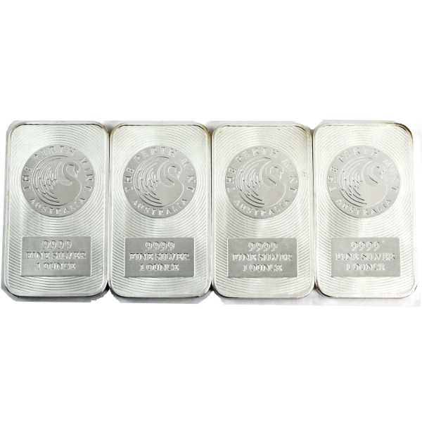 4x 1oz Australia Perth Mint Kangaroo .9999 Fine Silver Bars. 4pcs (Tax Exempt)