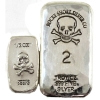 Image 1 : 2oz & 1/2oz Rocky Shore Silver Company Skull & Crossbones .999 Fine Silver Bars. 2pcs (Tax Exempt)