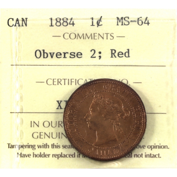 1-cent 1884 Obv 2 ICCS MS64 Red