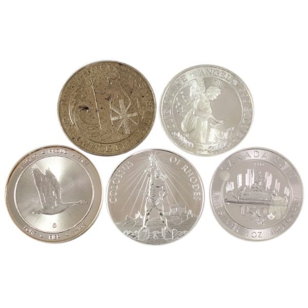 5x 1oz 2008-2021 World .999 Fine Silver Rounds. 5pcs. (Tax Exempt)