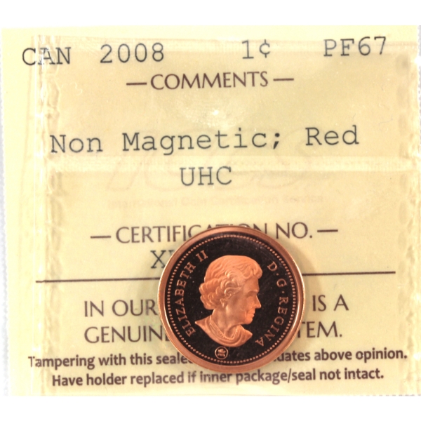 1-cent 2008 Non Magnetic ICCS PF67 Red Ultra Heavy Cameo