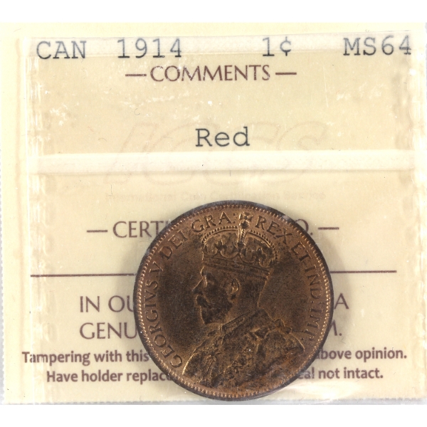 1-cent 1914 ICCS MS64 Red