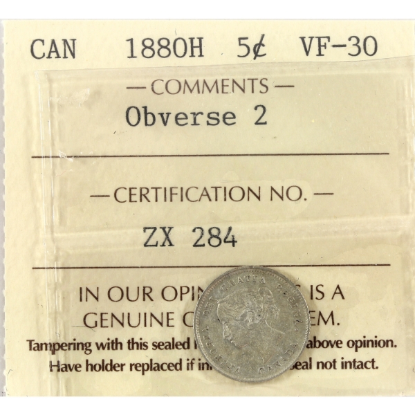 5-cent 1880H Obv 2 ICCS VF30