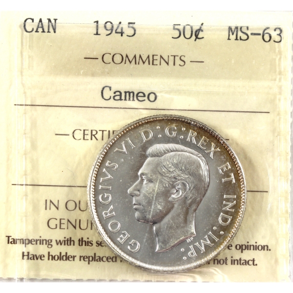 50-cent 1945 ICCS MS63 Cameo