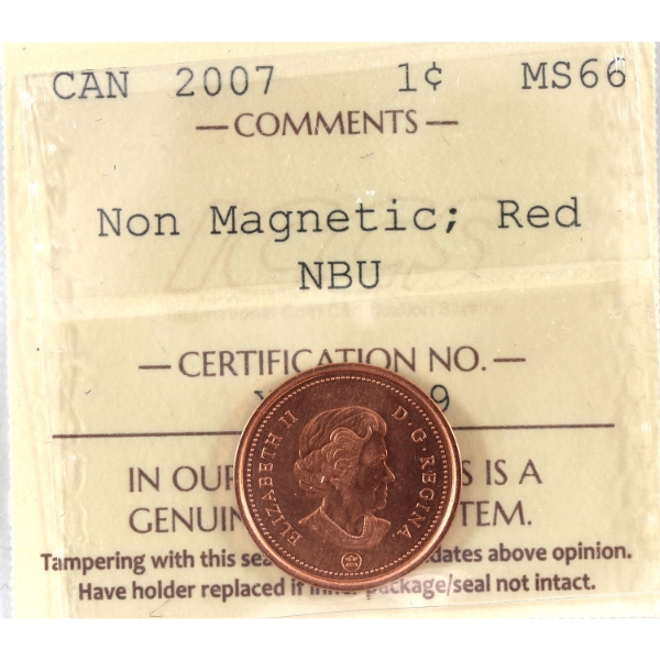 1-cent 2007 Non Magnetic ICCS MS66 Red NBU
