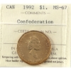 Image 1 : Loon $1 1992 Confederation ICCS MS67