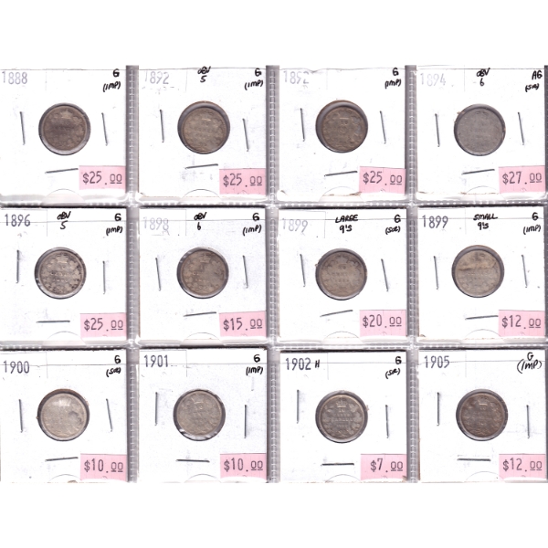 Bulk Lot of 10-cent 1888-1905 in 12-Pocket Sheet AG to G. 12pcs.