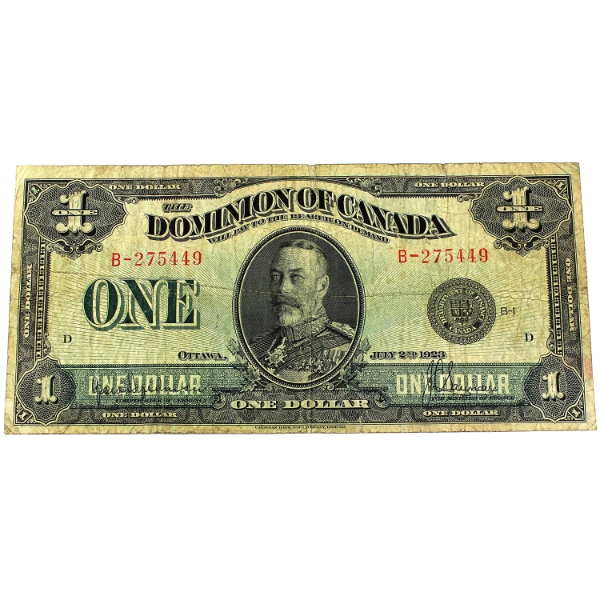 DC-25a 1923 $1 Black Seal 1 F Hyndman-Saunders SN:B-275449 Check Letter D