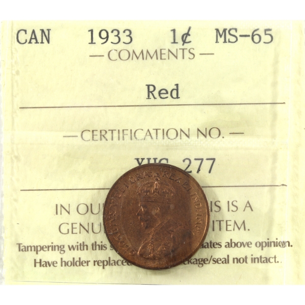 1-cent 1933 ICCS MS65 Red