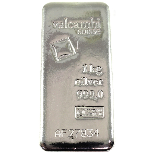 1 Kilo Valcambi Suisse .999 Fine Silver Bar (Tax Exempt)