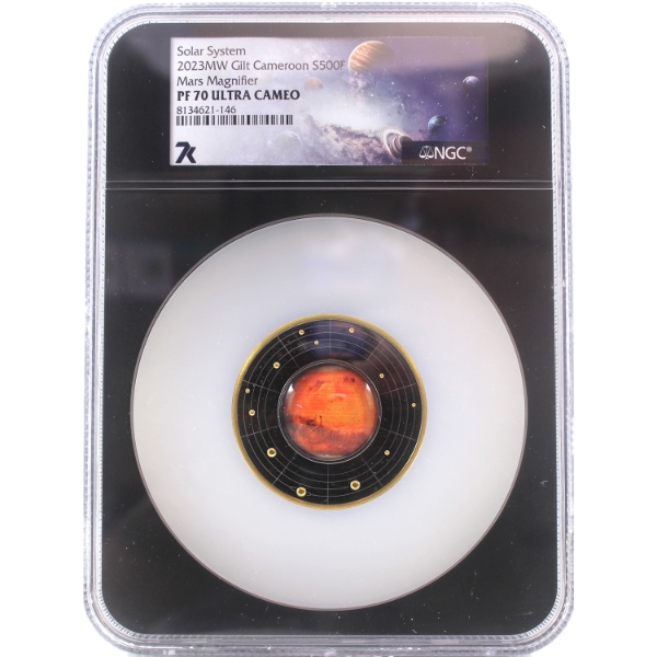 Cameroon Silver 2023MW 500 Francs Solar System - Mars Magnifier .999 Fine Silver Coin NGC PF70 UC