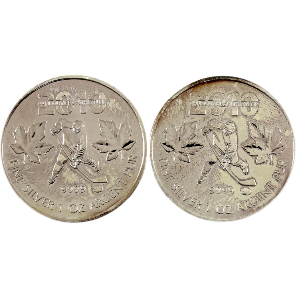 2x 1oz 2010 $5 Olympic Hockey SML .9999 Fine Silver. 2pcs (Tax Exempt)