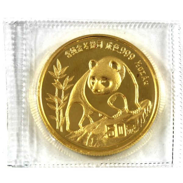 China Gold 1990 50 Yuan Large Date Panda 1/2oz .999 Fine Gold Coin (Tax Exempt)
