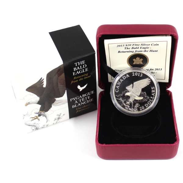2013 $20 The Bald Eagle - Returning From the Hunt .9999 Fine Silver Coin (Tax Exempt)