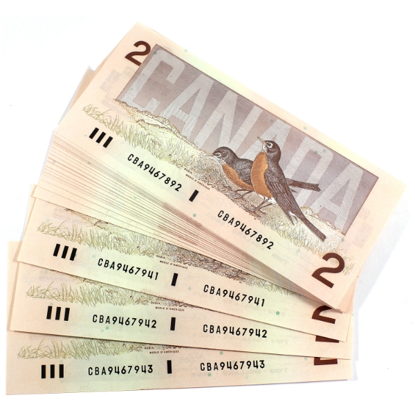 52x BC-55b 1986 $2 Consecutive Thiessen-Crow SN: CBA9467892-"943. 52pcs.
