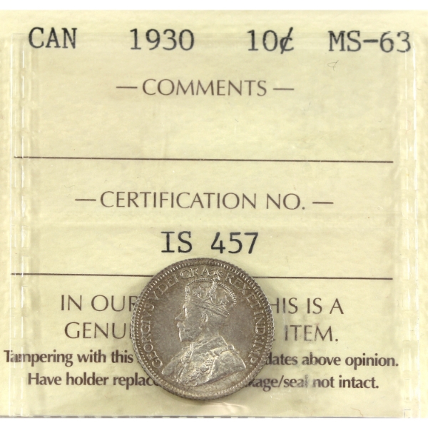 10-cent 1930 ICCS MS63