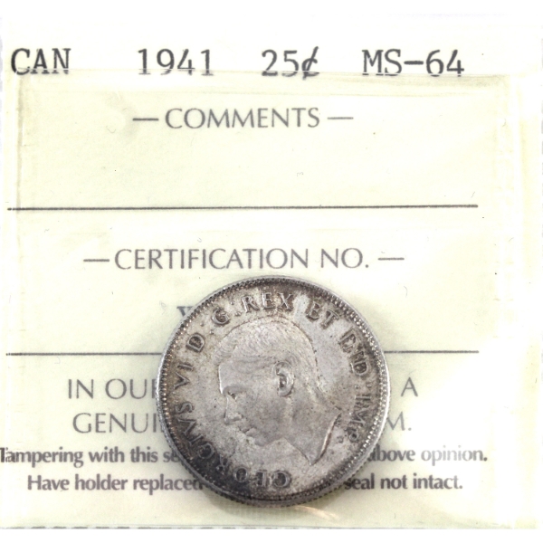25-cent 1941 ICCS MS64