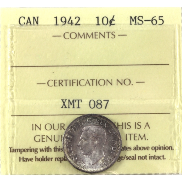 10-cent 1942 ICCS MS65
