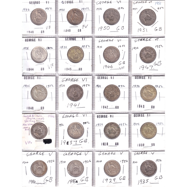 Great Britain One Shilling & Six Pence 1887-1956 Bulk Collection in 2x 20-Pocket Sheets. 40pcs. 