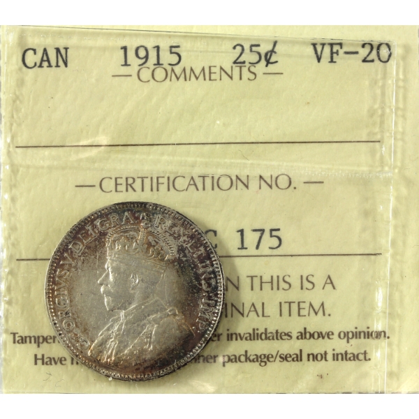 25-cent 1915 ICCS VF20