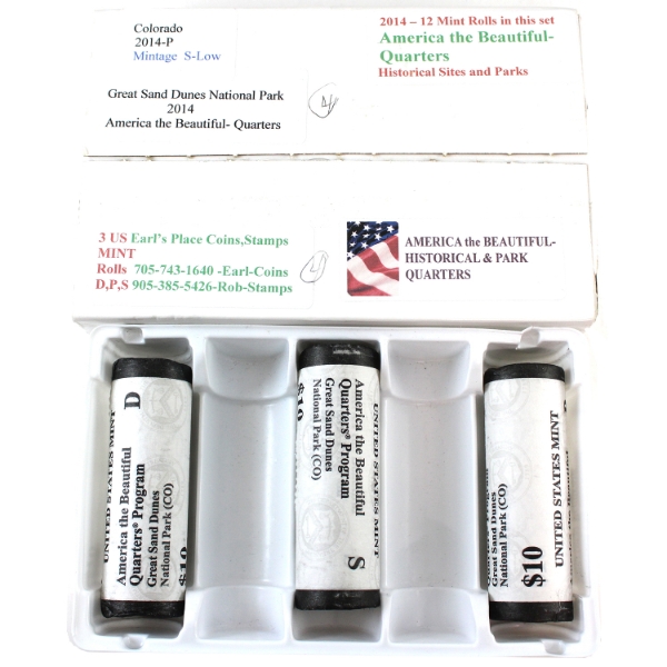 USA 2014-P, D & S America The Beautiful-Great Sand Dunes National Park 25c Rolls of 40pcs. 3 Rolls