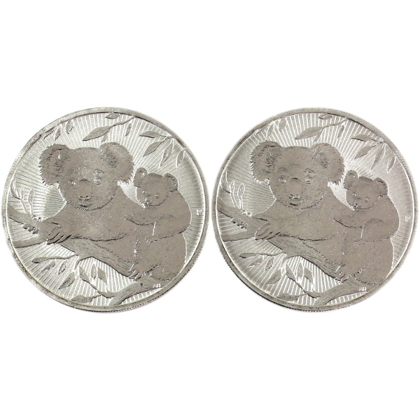 2x 2oz Australia 2018 $2 Koala .999 Fine Silver Rounds. 2pcs. (Tax Exempt)