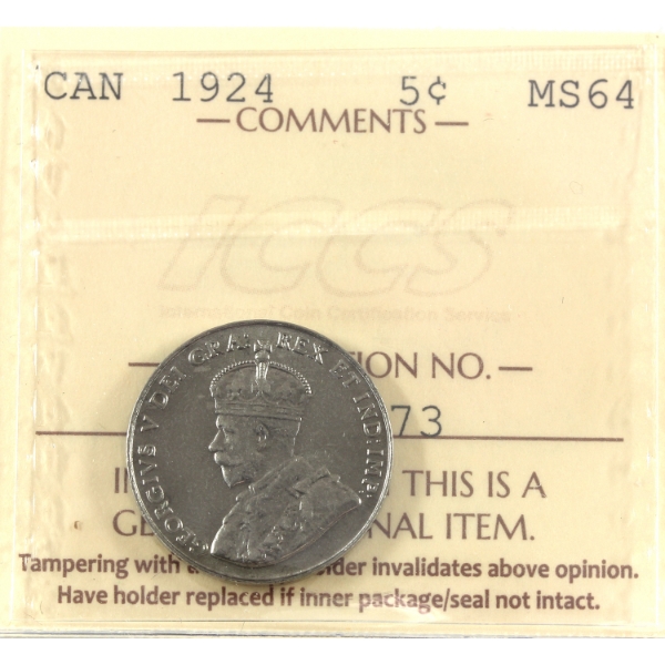 5-cent 1924 ICCS MS64