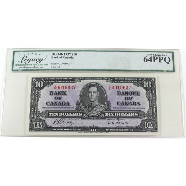 BC-24b 1937 $10 Legacy CUNC64 PPQ Gordon-Towers SN: U/D0019637