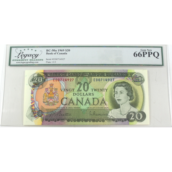 BC-50a 1969 $20 Legacy GEM UNC66 PPQ Beattie-Rasminsky SN: ED0714927