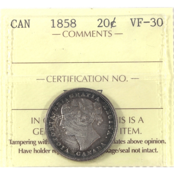 20-cent 1858 ICCS VF30