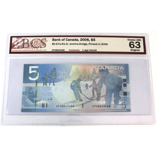 RADAR BC-67a-N1-iii 2006 $5 3-Digit RADAR BCS CUNC63 Original Jenkins-Dodge SN: APH8849488