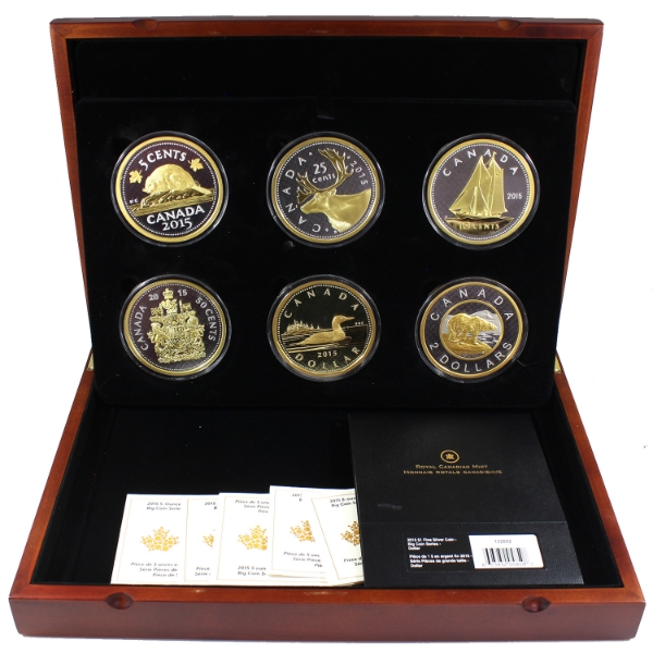 2015 Big Coin 5oz Gold Plated Fine Silver Set (Tax Exempt)