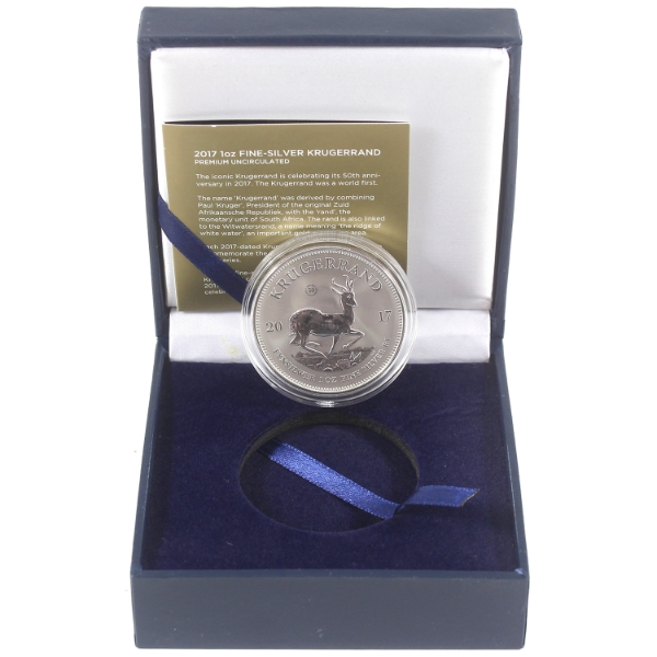 South Africa Silver 2017 Krugerrand 50th Anniversary 1oz .999 Fine Silver Coin (Tax Exempt)