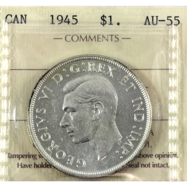 Silver $1 1945 ICCS AU55